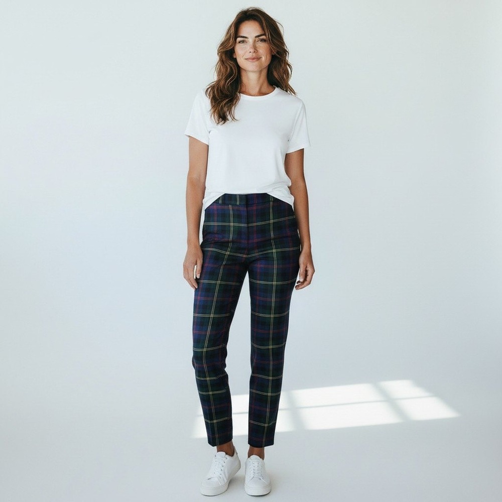 Talbots Navy Green Plaid Ankle Pants